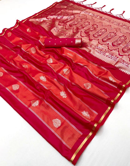 Red Satin Silk Ready to wear/Easy Saree - Panaash Saree