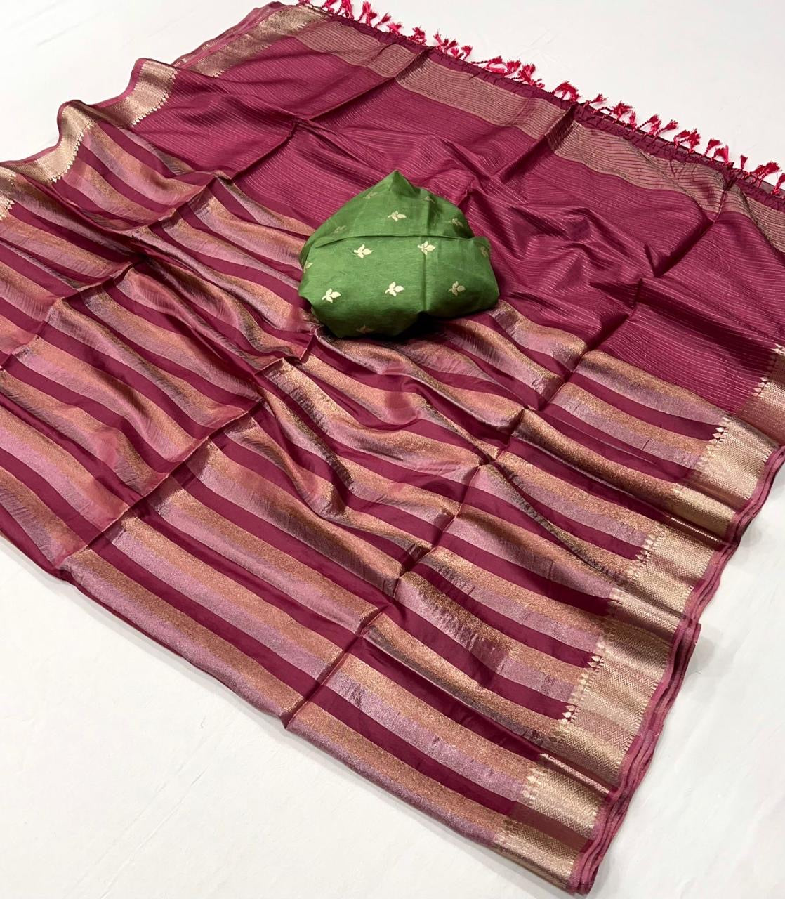 Maroon Banarasi Silk Readymade/Easy Saree