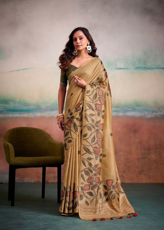Beige Mul Cotton Ready To Wear/Easy Saree - Panaash Saree