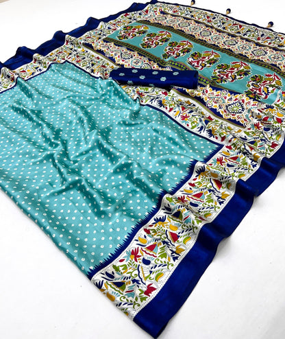 Sea Blue Crepe Silk Readymade/Easy Saree