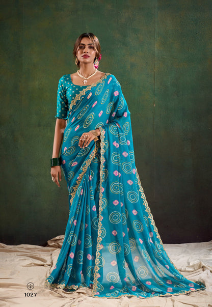 Blue Color Georgette Readymade/Easy Saree