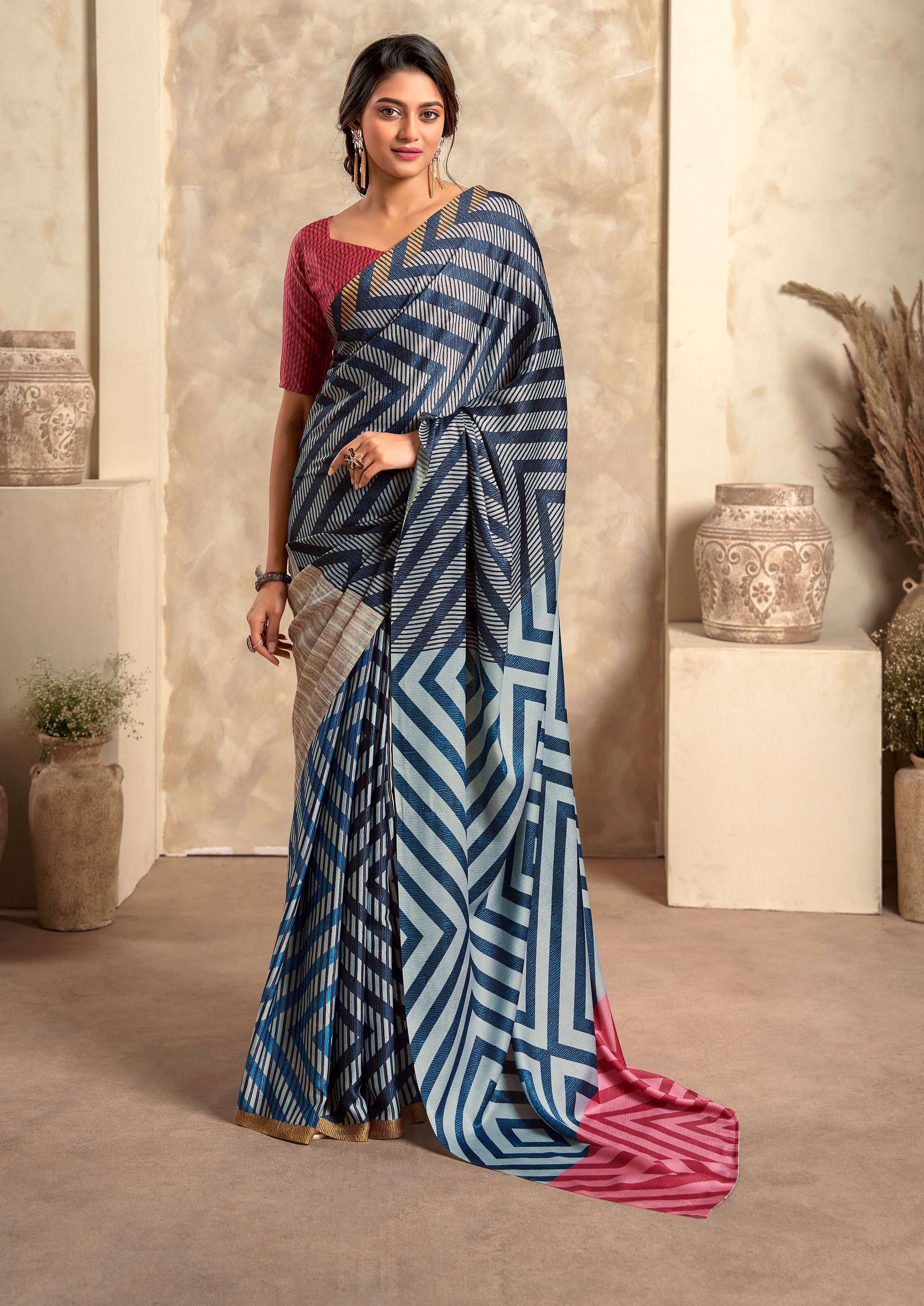 Blue Silk Crepe Printed Saree at Rs 695 | Printed Saree in Delhi | ID:  15096154491