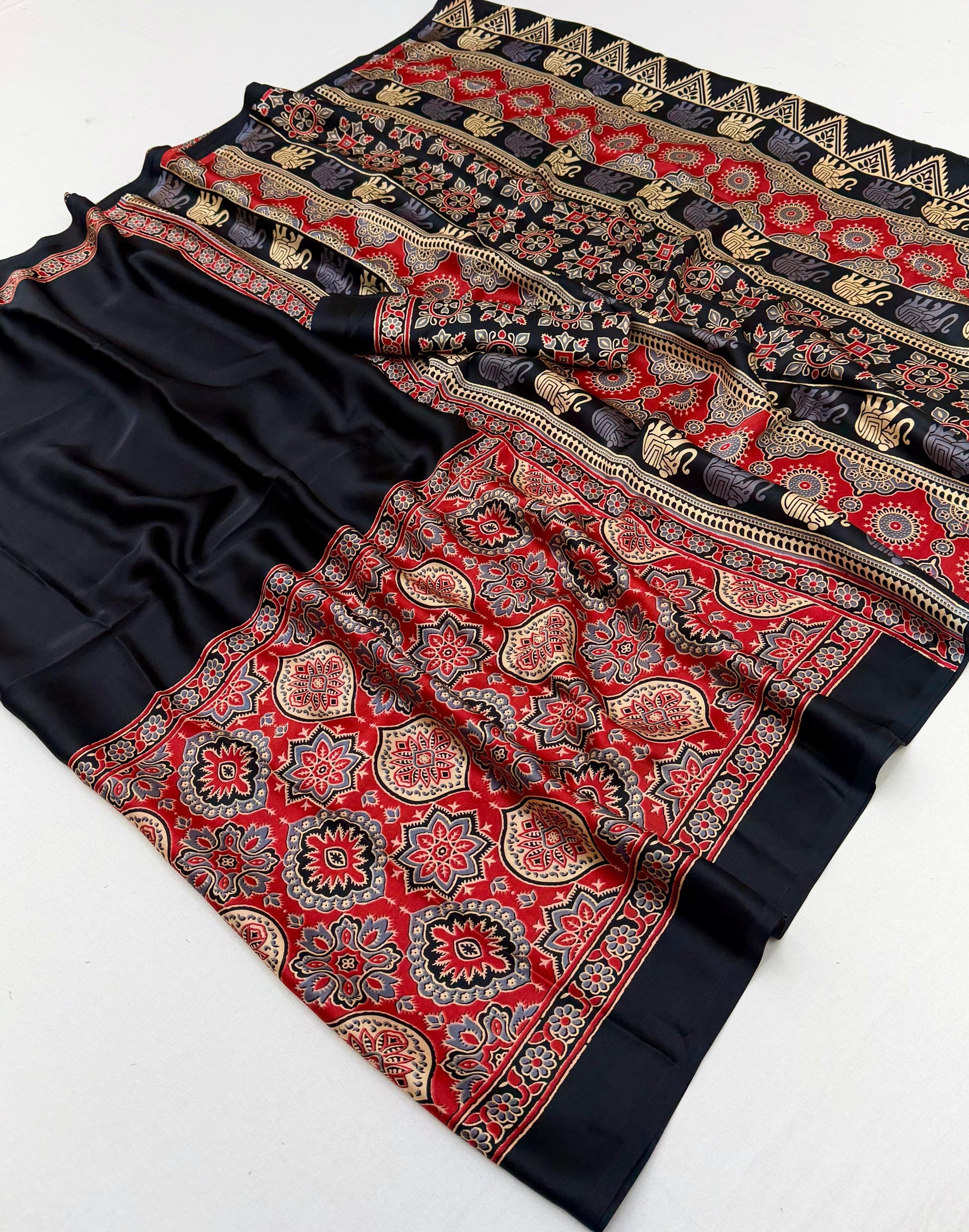 Black Crepe Silk Ready To Wear/Easy Saree - Panaash Saree
