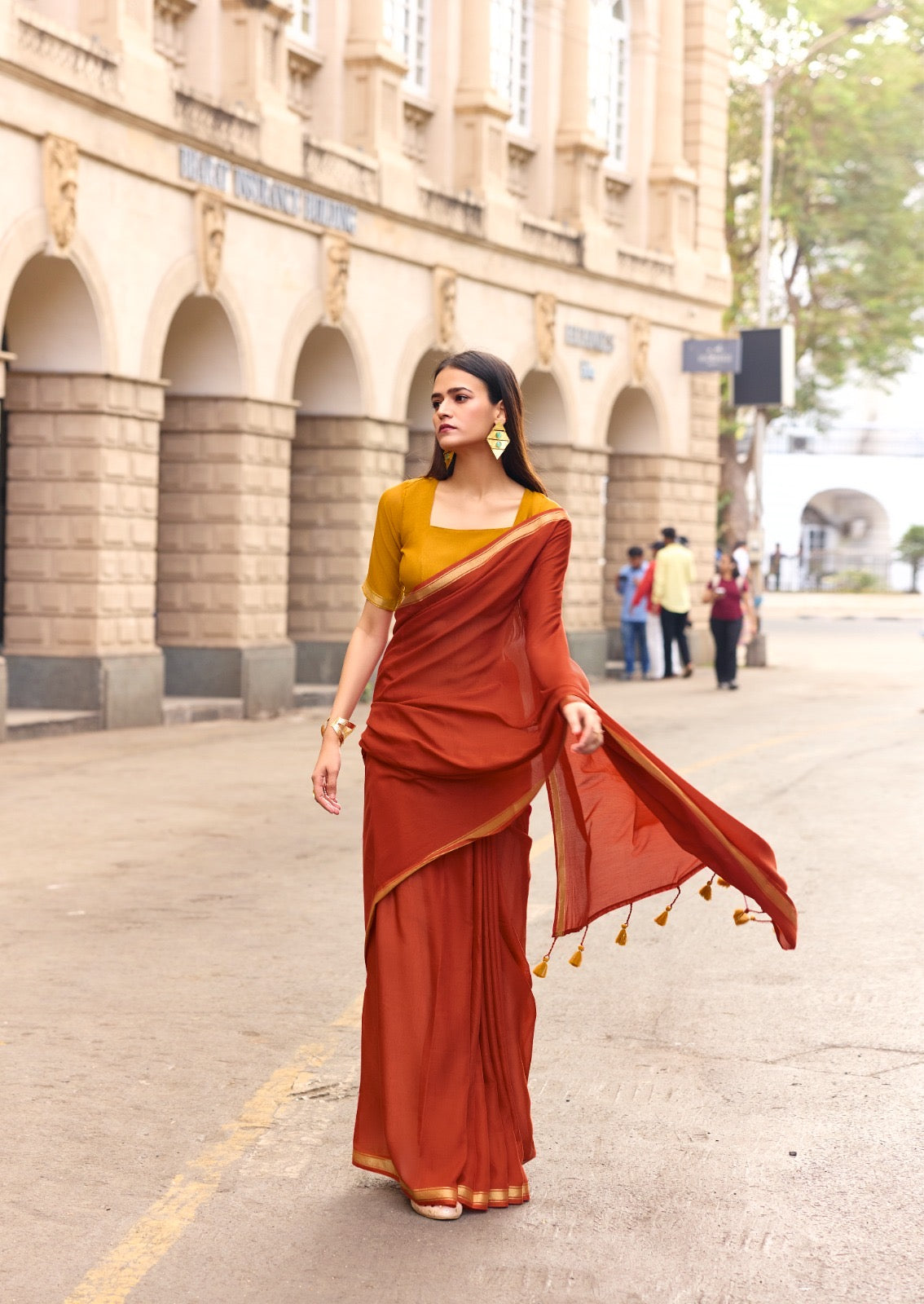 Rust Mul Cotton Ready To Wear/Easy Saree