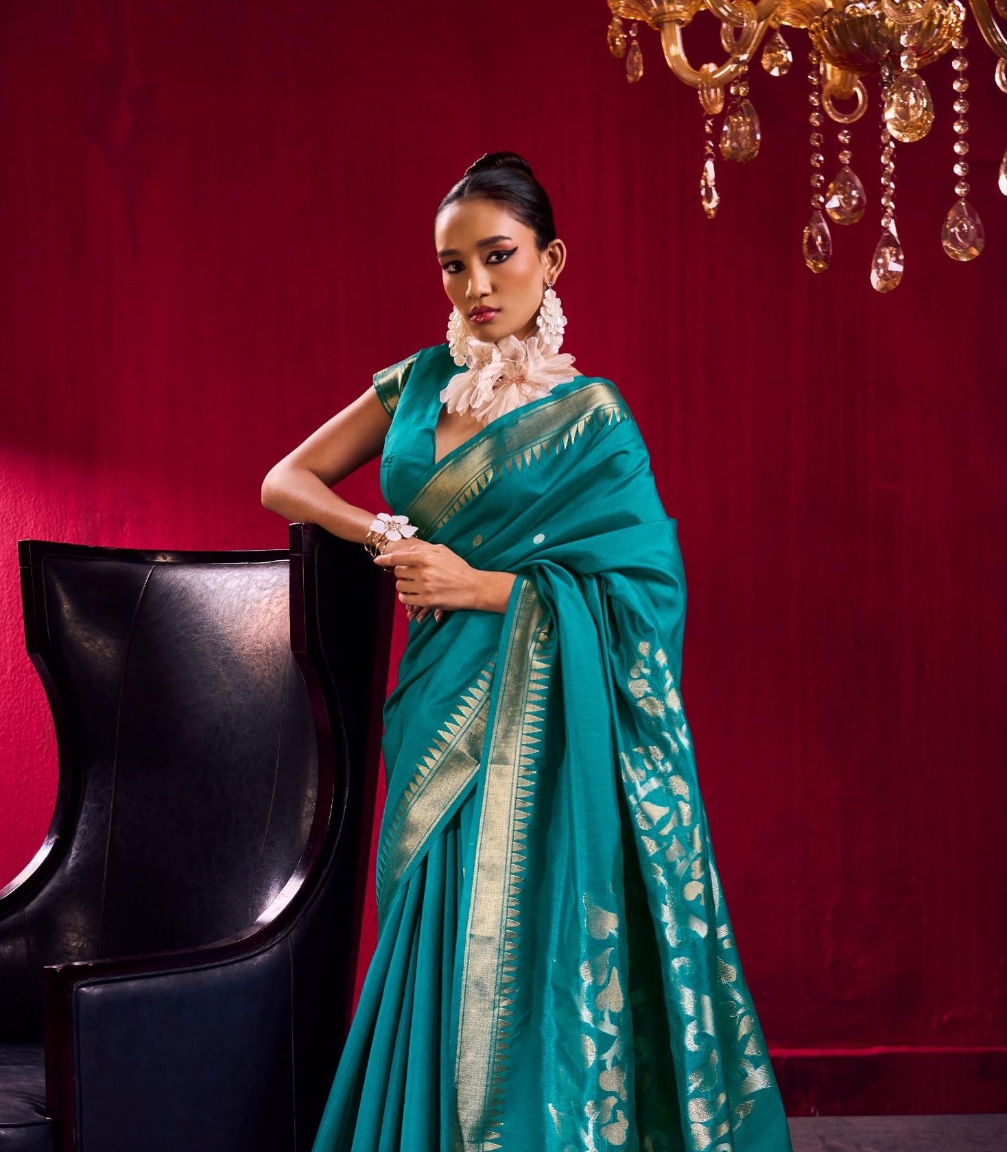 Teal Green Kataan Silk Readymade/Easy Saree - Panaash Saree