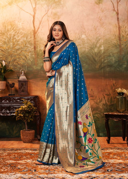 Blue Paithani Silk Readymade/Easy Saree