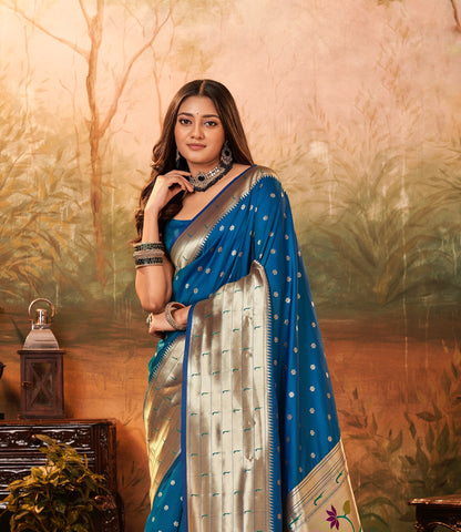 Blue Paithani Silk Readymade/Easy Saree