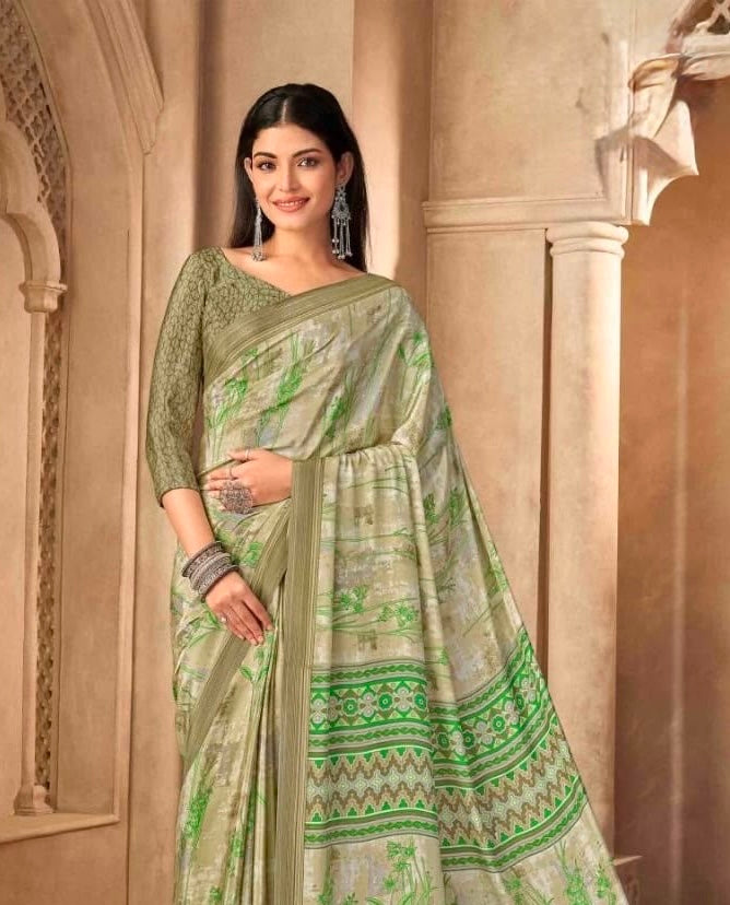 age Green Crepe Silk Ready To Wear/Easy Saree by Stylebypanaash 