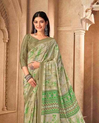 age Green Crepe Silk Ready To Wear/Easy Saree by Stylebypanaash 
