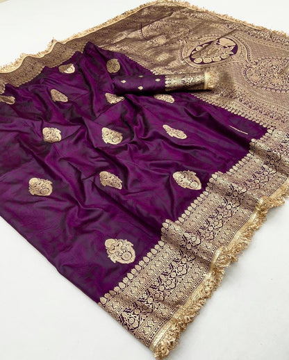 Wine purple Banarasi Silk Readymade/Easy Saree