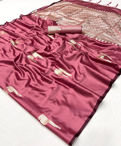 Mauve Pink Satin Silk Readymade/Easy Saree
