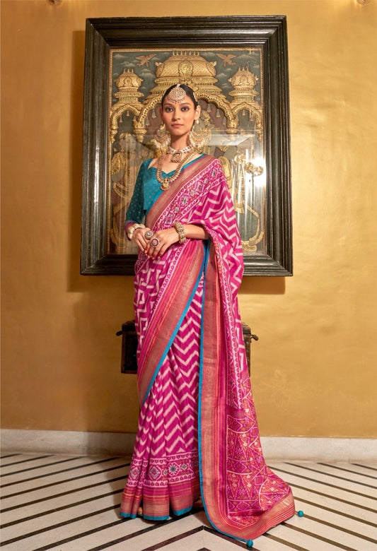 Pink Patola Silk Readymade/Easy Saree