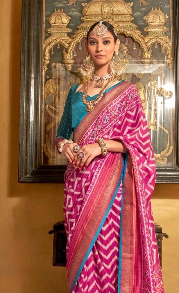 Pink Patola Silk Readymade/Easy Saree