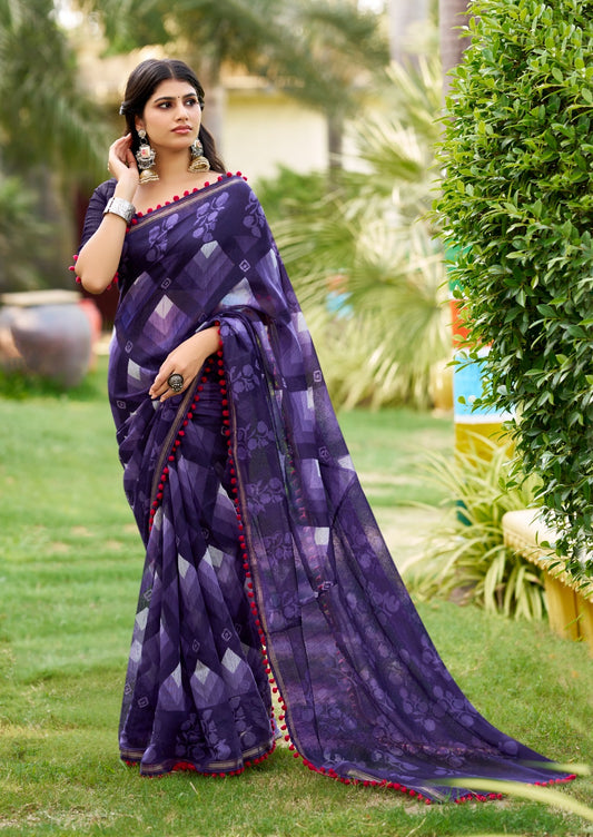 Purple Mul Mul Cotton Easy/Readymade Saree