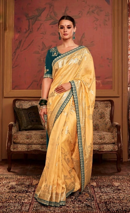 Mustard Color Designer Kanjivaram Readymade/Easy Silk Saree