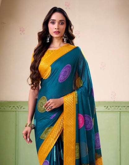 Turquoise Polka Dot Readymade Crepe Silk Saree