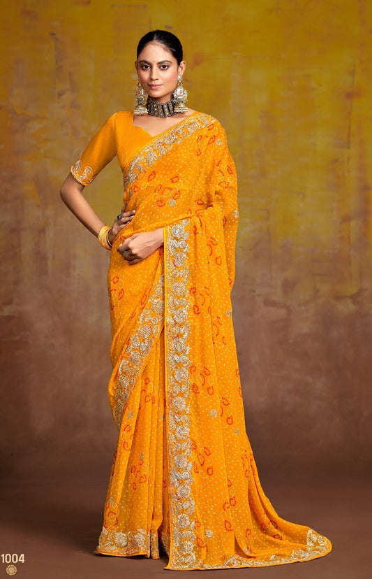Yellow Georgette Readymade/Easy Saree