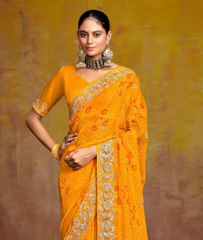 Yellow Georgette Readymade/Easy Saree