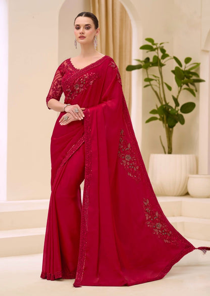 Red Cocktail Party Wear Readymade Saree