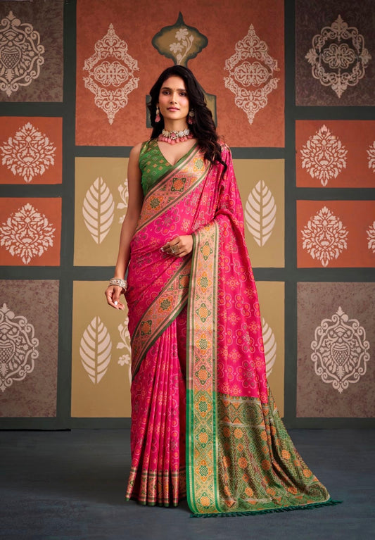 Pink Patola Ready To Wear/Easy Saree - Panaash Saree