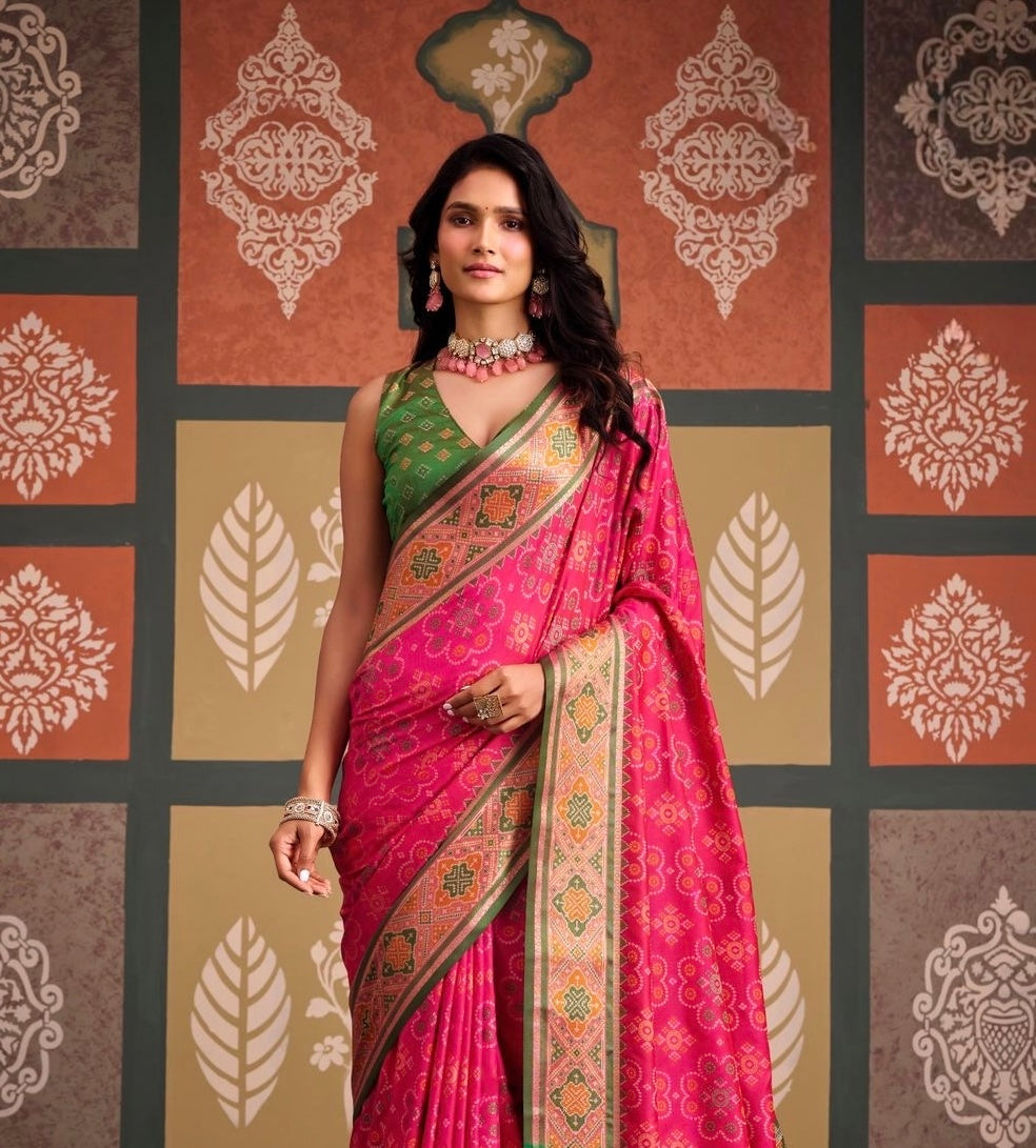 Pink Patola Ready To Wear/Easy Saree - Panaash Saree
