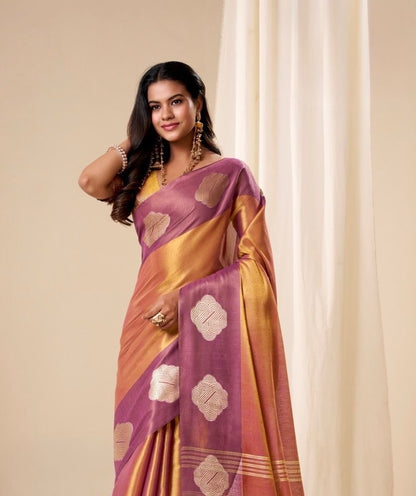 Golden-Orange Tissue Silk Readymade/Easy Saree