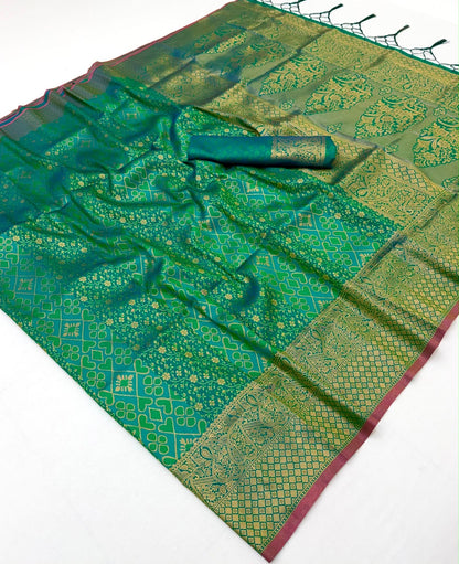 Teal Green Kanjivaram Silk Ready To Wear/Easy Saree by Stylebypanaash