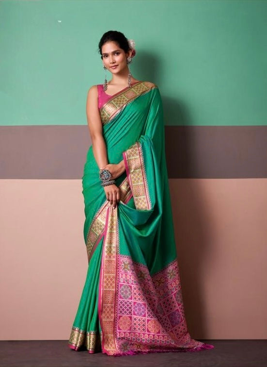 Emerald Green Soft Silk Ready To Wear/Easy Saree - Panaash Saree