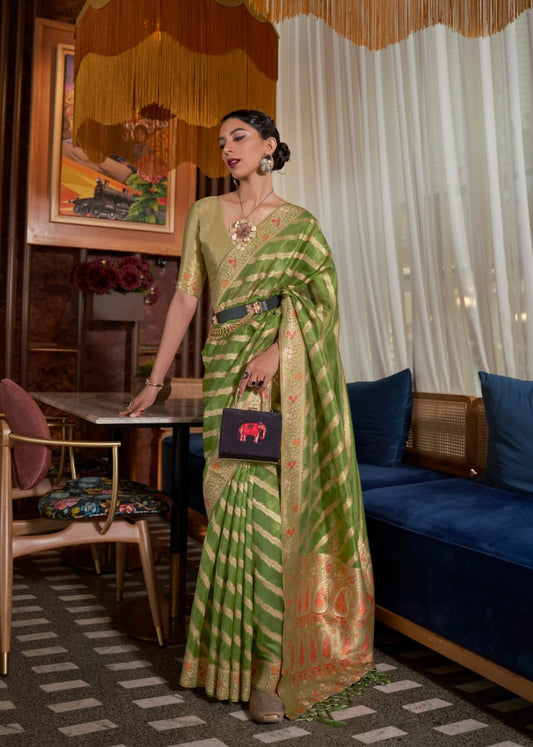 Olive Green Organza Readymade/Easy Saree