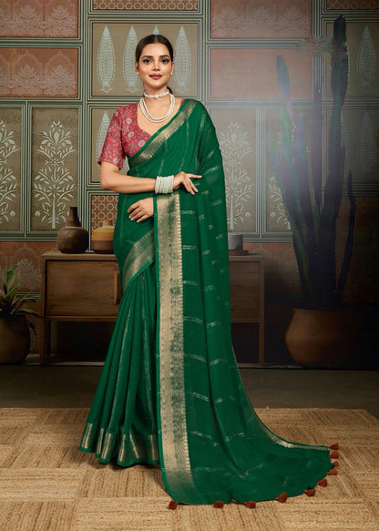 Dark Green Georgette Readymade/Easy Saree