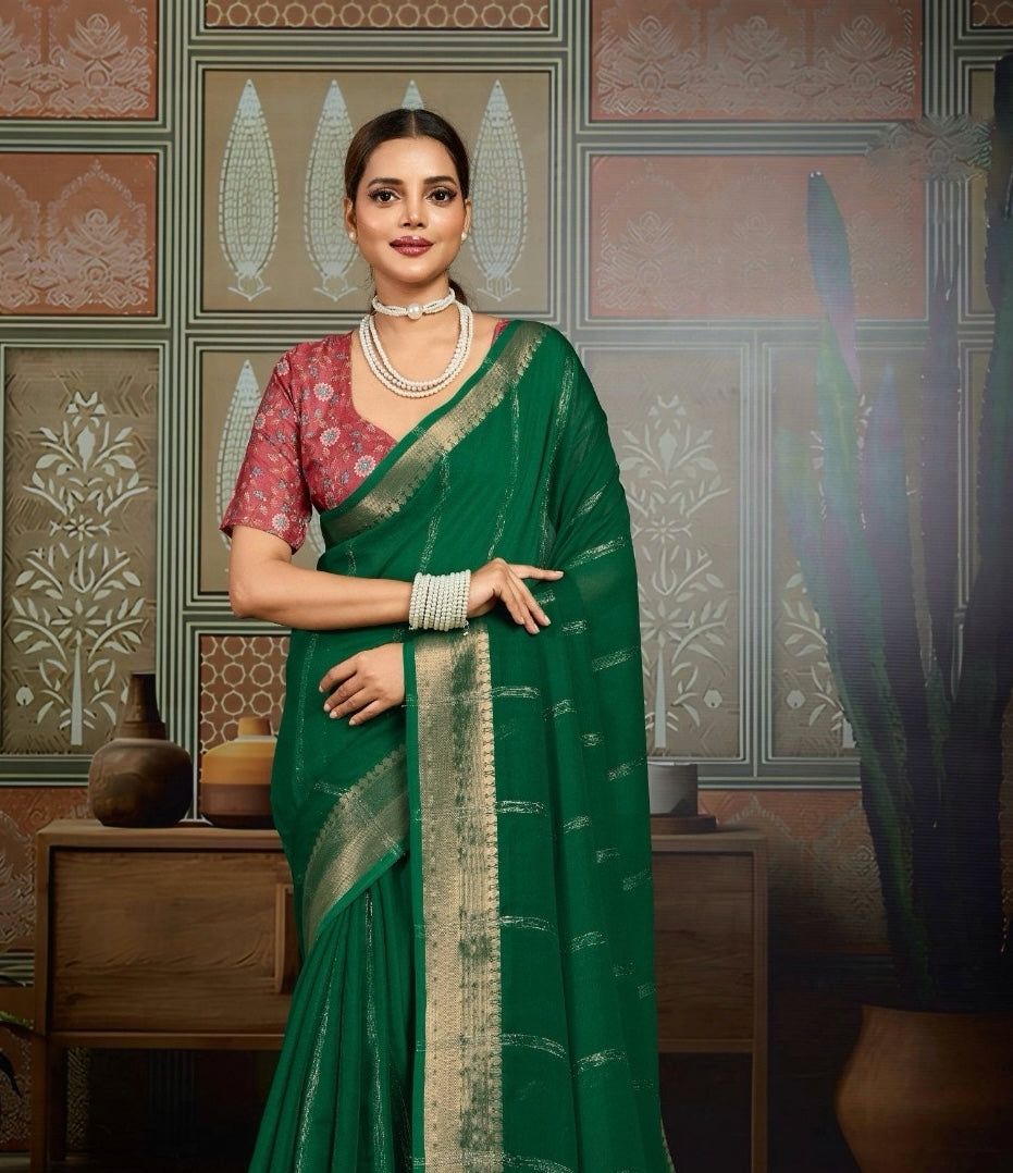 Dark Green Georgette Readymade/Easy Saree