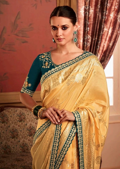 Mustard Color Designer Kanjivaram Readymade/Easy Silk Saree