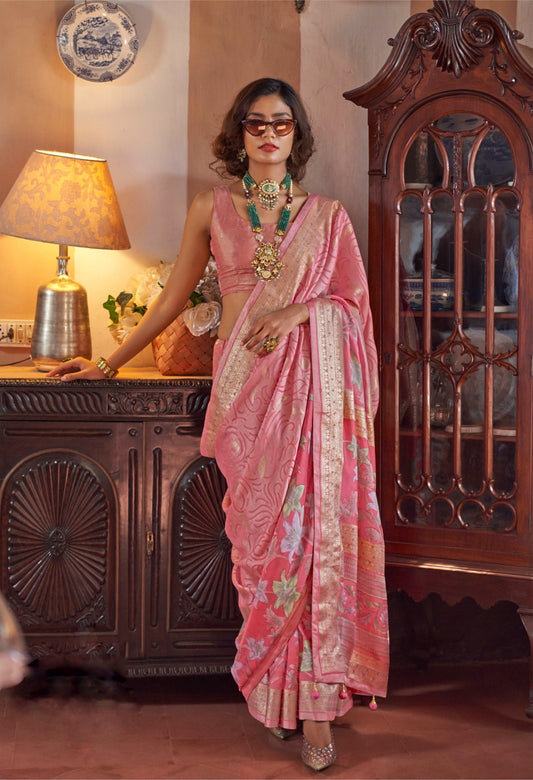 Blush Pink Georgette Readymade/Easy Saree - Panaash Saree