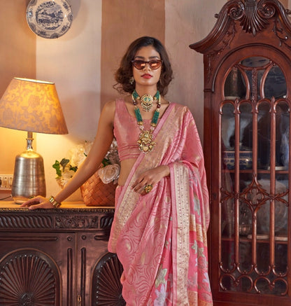 Blush Pink Georgette Readymade/Easy Saree - Panaash Saree