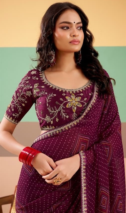 Maroon Georgette Readymade/Easy Saree - Panaash Saree