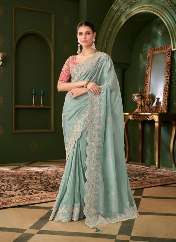 Blue Cocktail Ready To Wear/Easy Saree - Panaash Saree