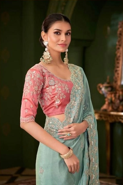 Blue Cocktail Ready To Wear/Easy Saree - Panaash Saree