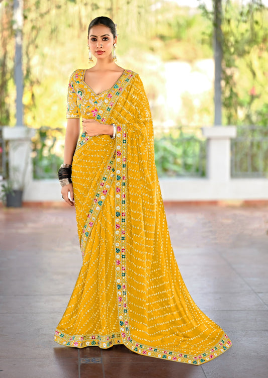 Yellow Georgette Readymade/Easy Saree