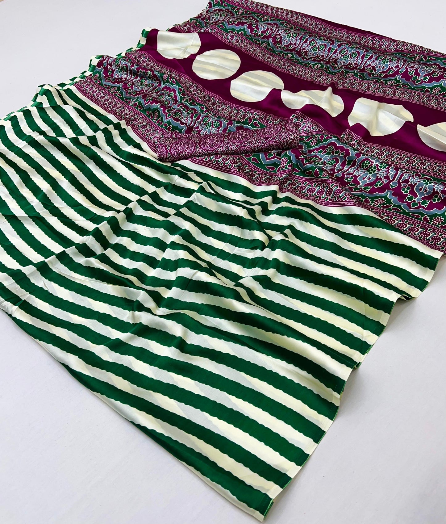 Green Stripe Crepe Silk Ready To Wear/Easy Saree by Stylebypanaash 