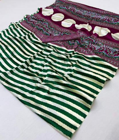 Green Stripe Crepe Silk Ready To Wear/Easy Saree by Stylebypanaash 