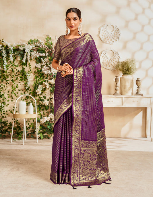 Purple Color Pattu Silk Readymade/Easy Saree