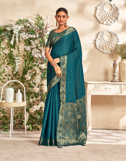 Turquoise Color Pattu Silk Readymade/Easy Saree