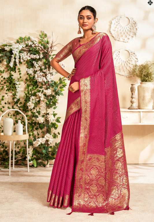 Pink Color Pattu Silk Readymade/Easy Saree