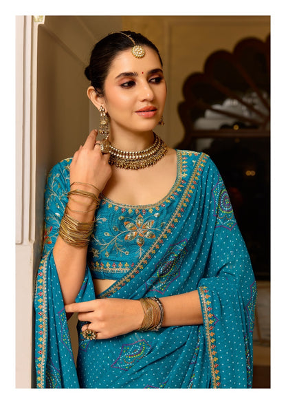 Turquoise Georgette Normal Drape Saree - Panaash Saree