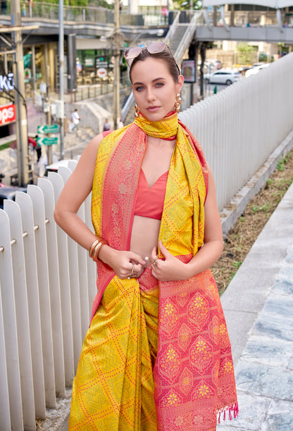Yellow Kanjivaram Silk Readymade/Easy Saree