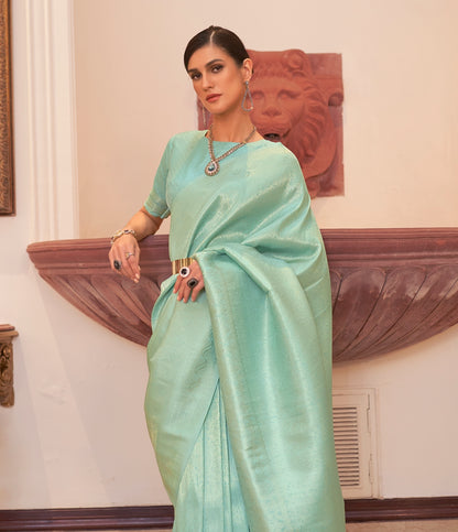 Sea Green Color Kanjivaram Readymade/Easy Saree