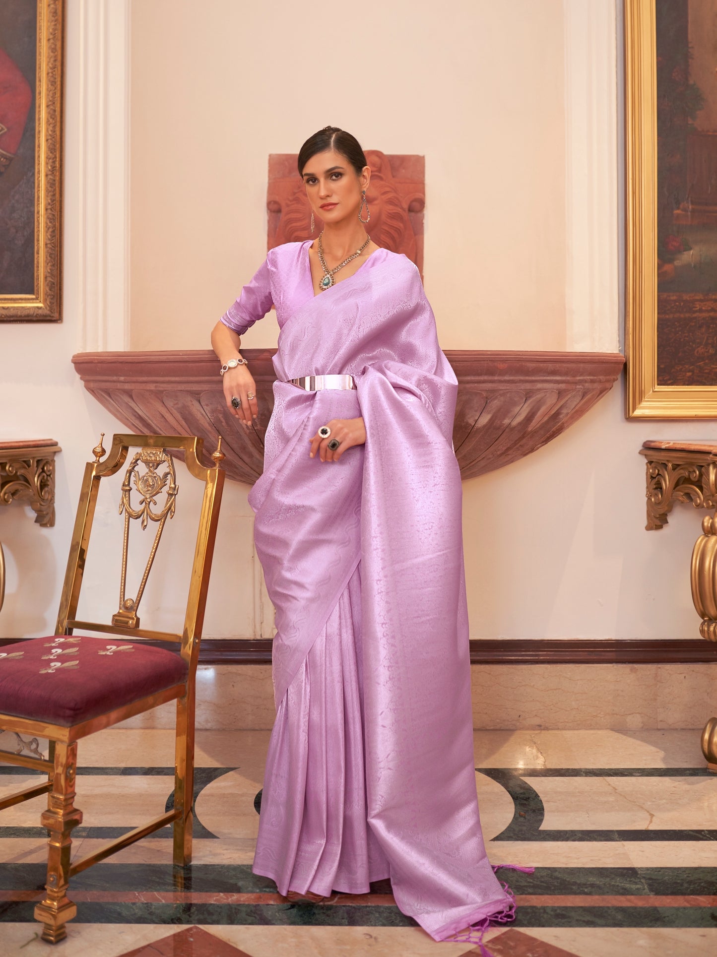 Lavender Color Kanjivaram Readymade/Easy Saree