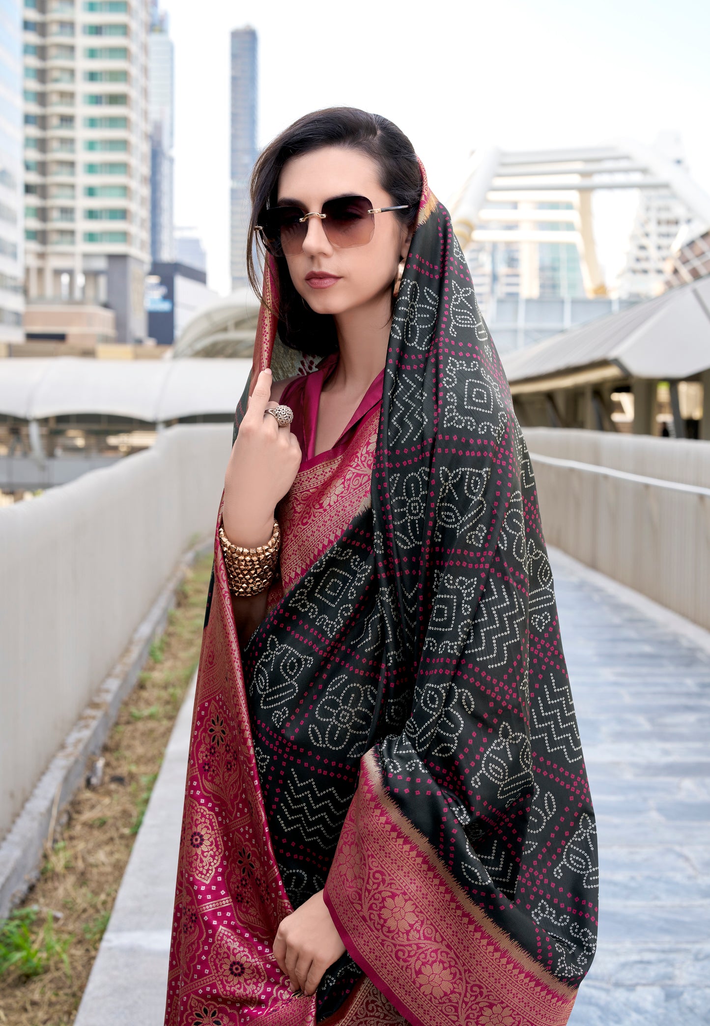 Black Kanjivaram Silk Readymade/Easy Saree