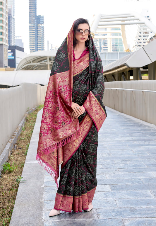 Black Kanjivaram Silk Readymade/Easy Saree