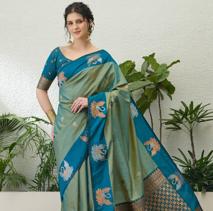 Sage Green Readymade/Easy Kanjivaram Saree - Panaash Saree